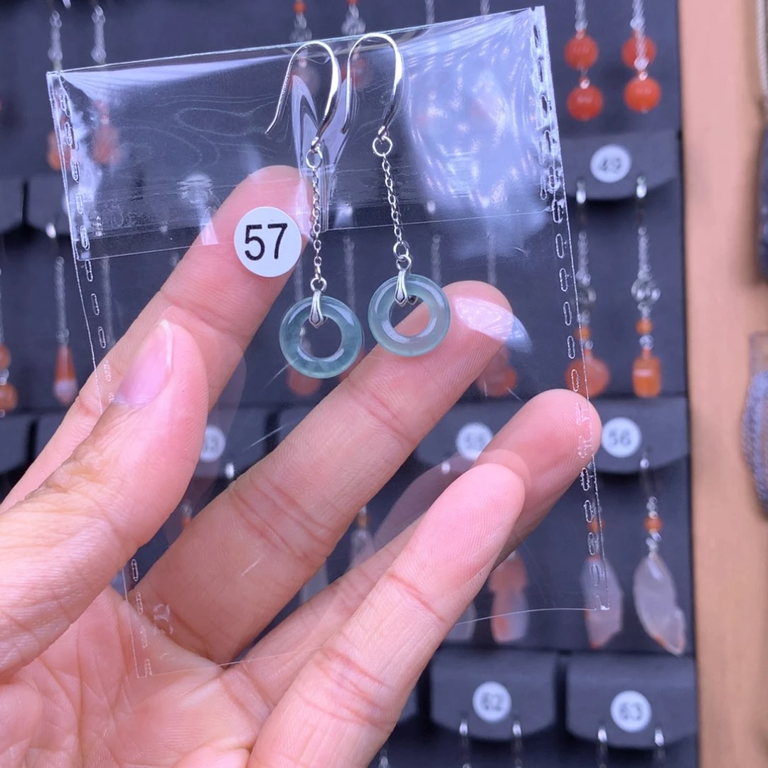 翡翠耳饰银S925镶嵌一****落