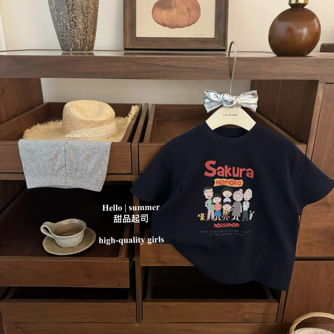 【甜品起司】小丸子家族！韩国童装女宝宝宽松卡通T恤骑行裤套装潮