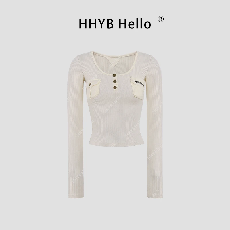 HHYB Hello【Q】 坑条拉链口袋装饰设计纽扣长袖H10058