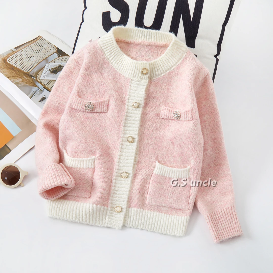 【人间水蜜桃】B071春季女童新款粉色针织开衫＋粉嫩色系＋甜美小香风