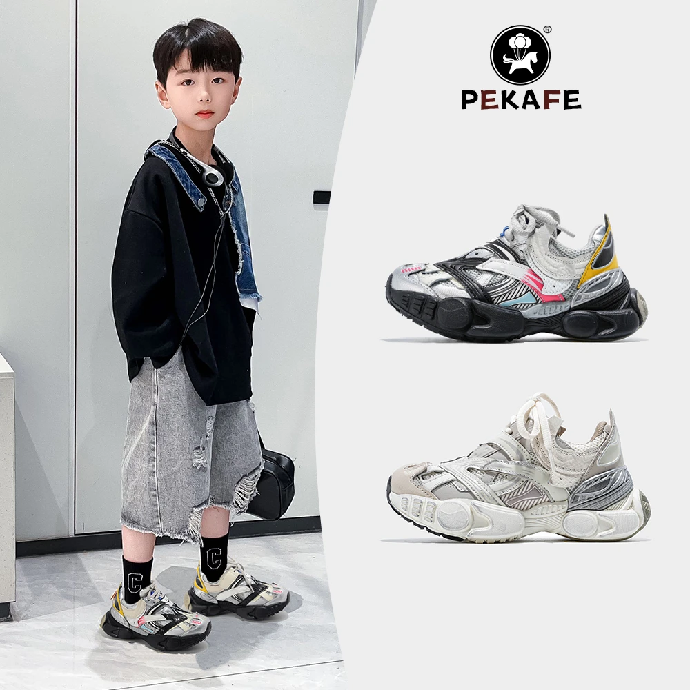 Pekafe秋季儿童运动鞋韩版透气男童女童鞋子中大童软底跑鞋老爹鞋