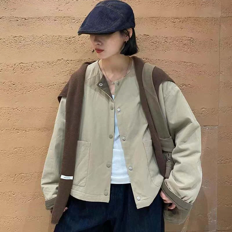 TY57516圆领轻薄棉服外套女休闲宽松简约大码纯棉2025秋冬新款潮