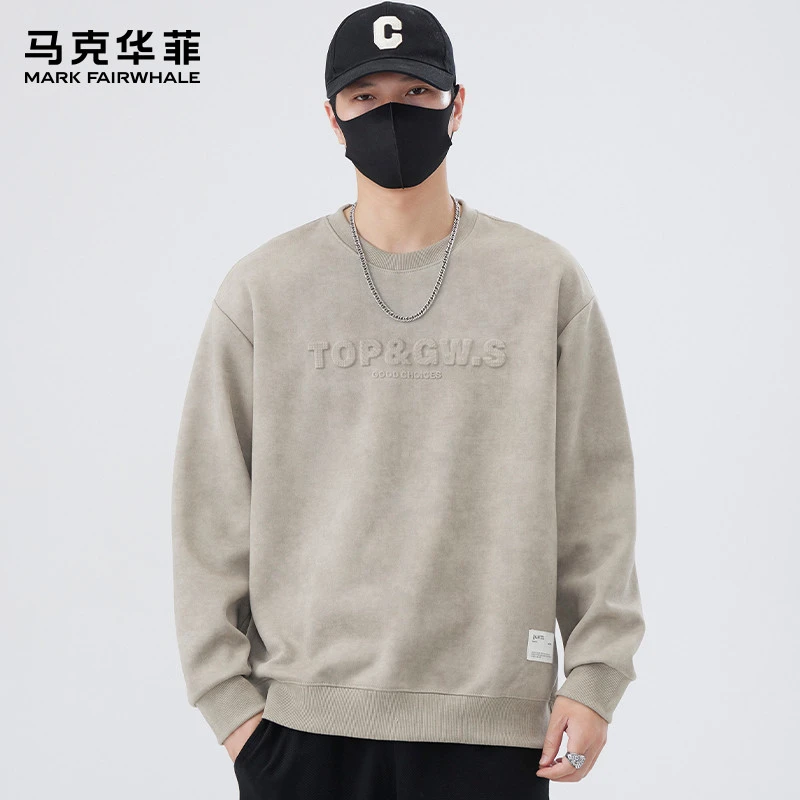 马克华菲秋冬圆领长袖美式印花男士套头卫衣百搭简约休闲宽松上衣