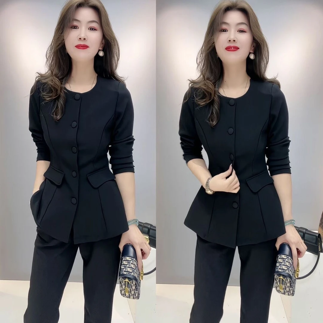 2025春秋季新款时尚套装女时尚气质显瘦外套开衫上衣小脚裤两件套