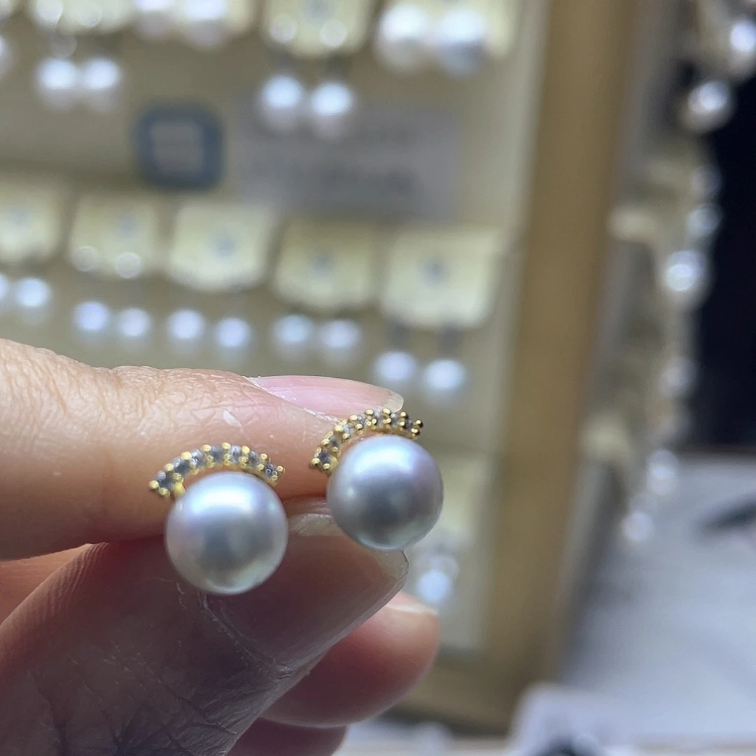 海水珍珠耳饰银S925镶嵌