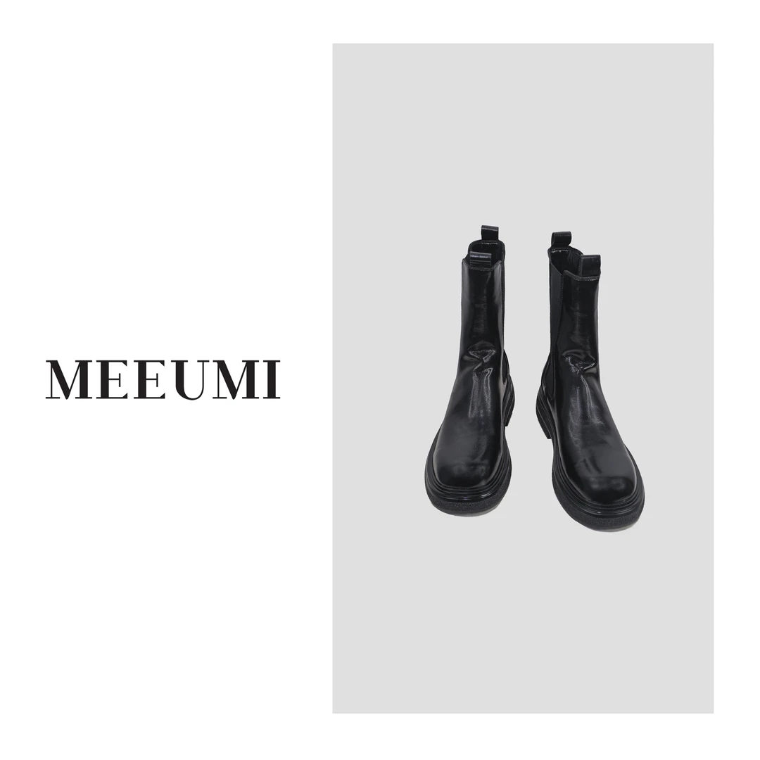 【MEEUMI】牛皮秋冬款黑色中筒时尚女款靴子AC0343CJ