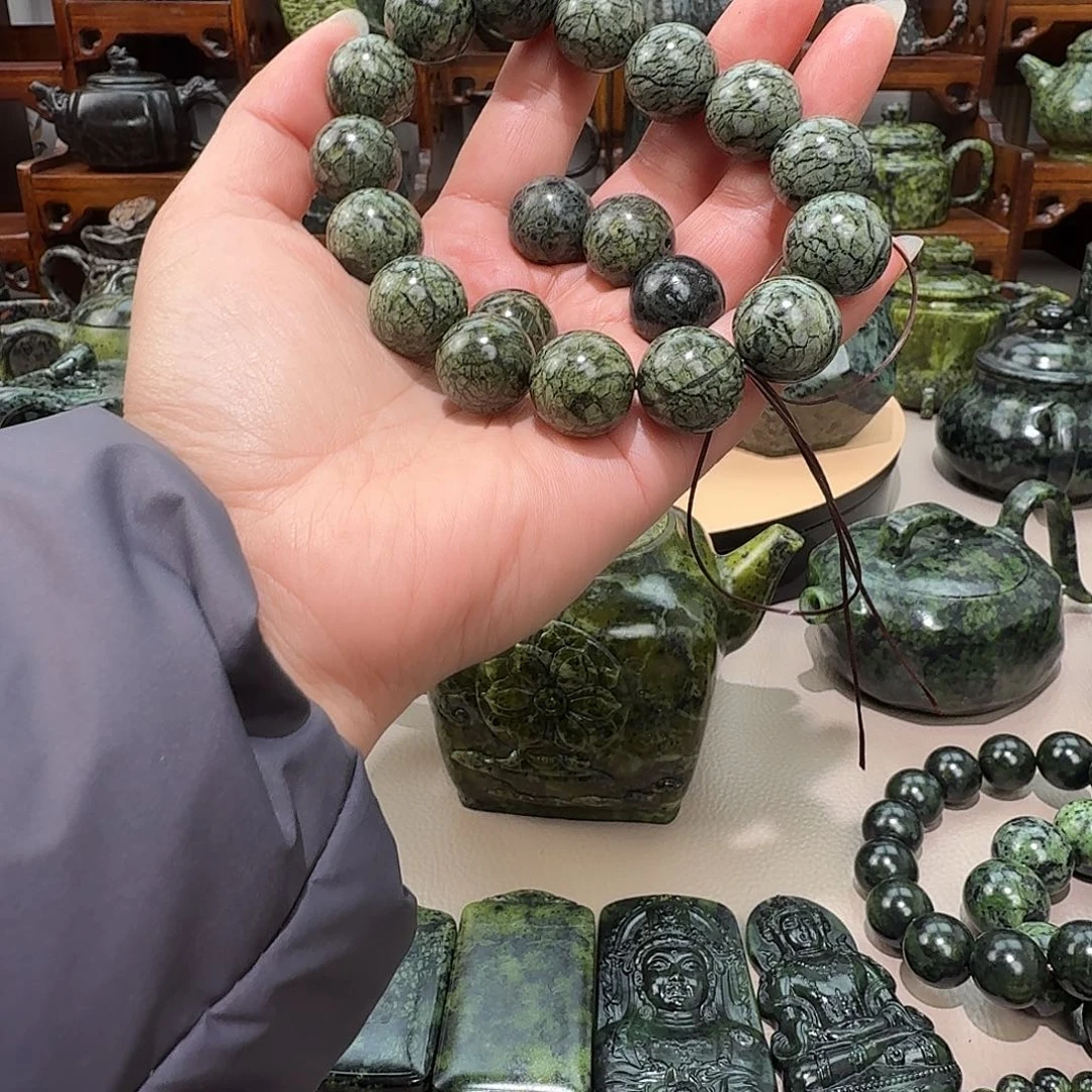 萧***宇蛇纹石玉未镶嵌藏玉药王石茶壶