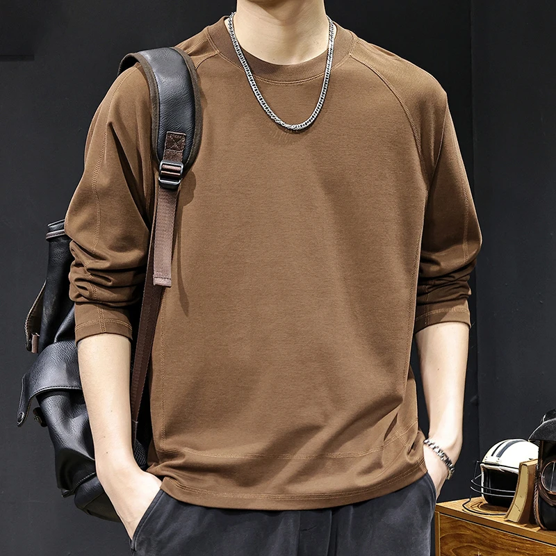 MR.MUDI/穆迪先生美式简约长袖t恤男士春秋宽松休闲圆领保暖体恤