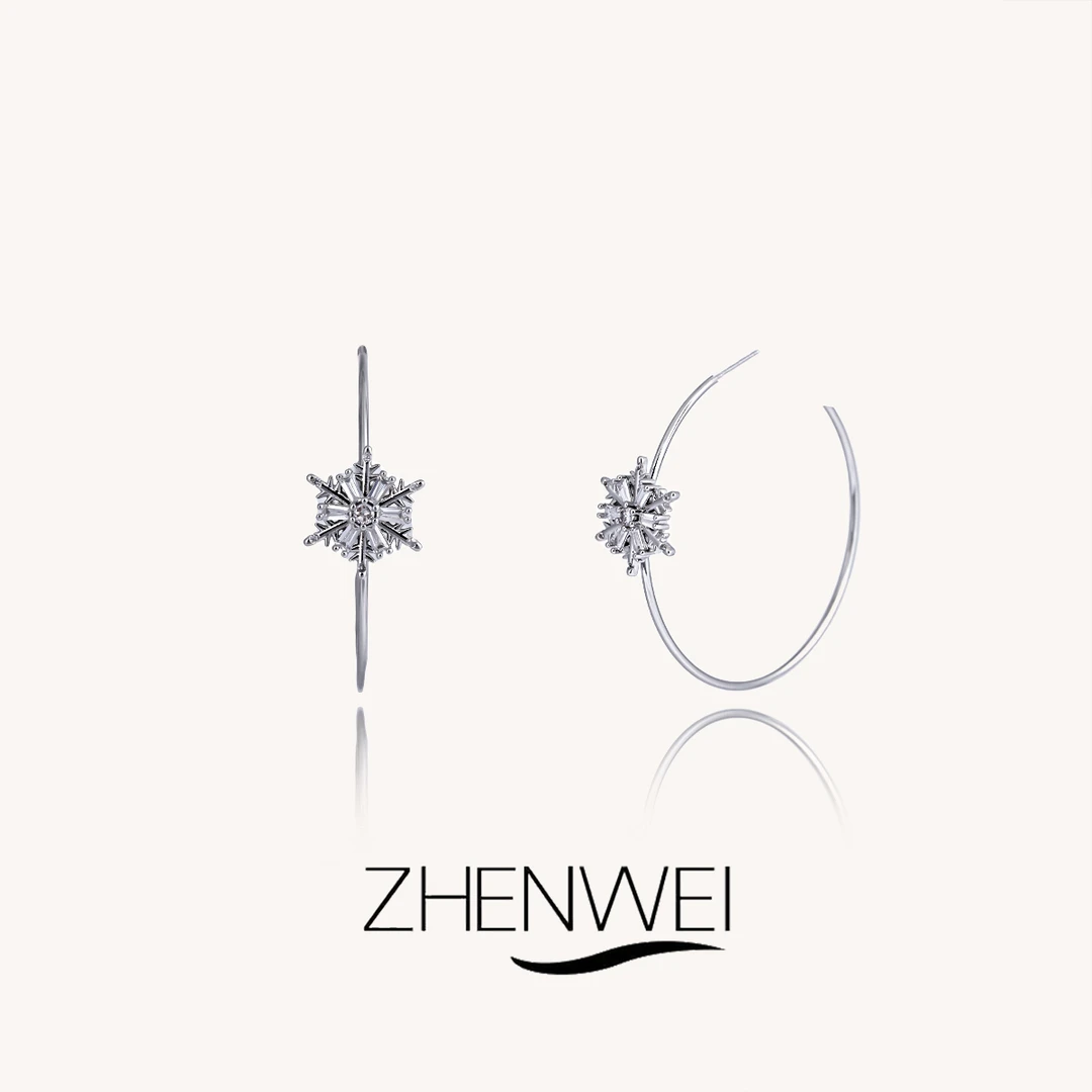 铜合金锆石耳饰 ZHENWEI/甄薇  冰雪闪锆雪花耳环女甜美可爱耳饰
