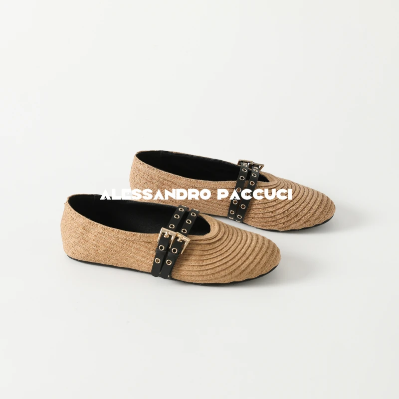 AP洛哥51034XD【热带】拉菲草+羊皮复古玛丽珍芭蕾舞时尚平底单鞋