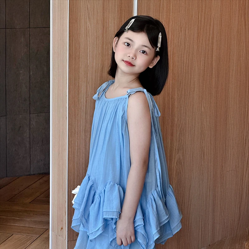夏天衣服女童2025新款小女孩夏季洋气吊带裙子儿童海边度假两件套