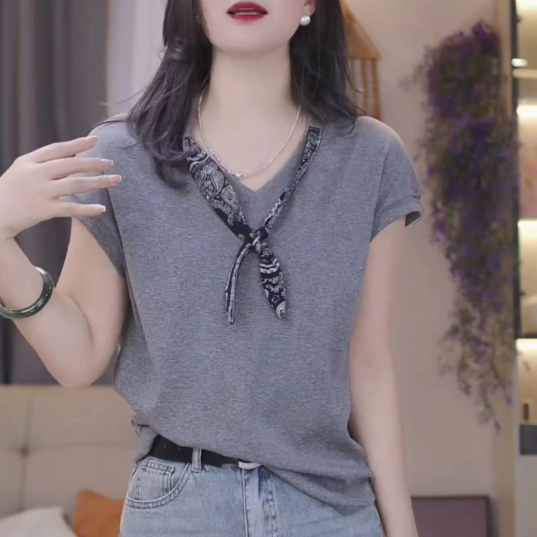 时尚纯色短袖T恤打底衫2025夏季新款宽松百搭无袖减龄上衣