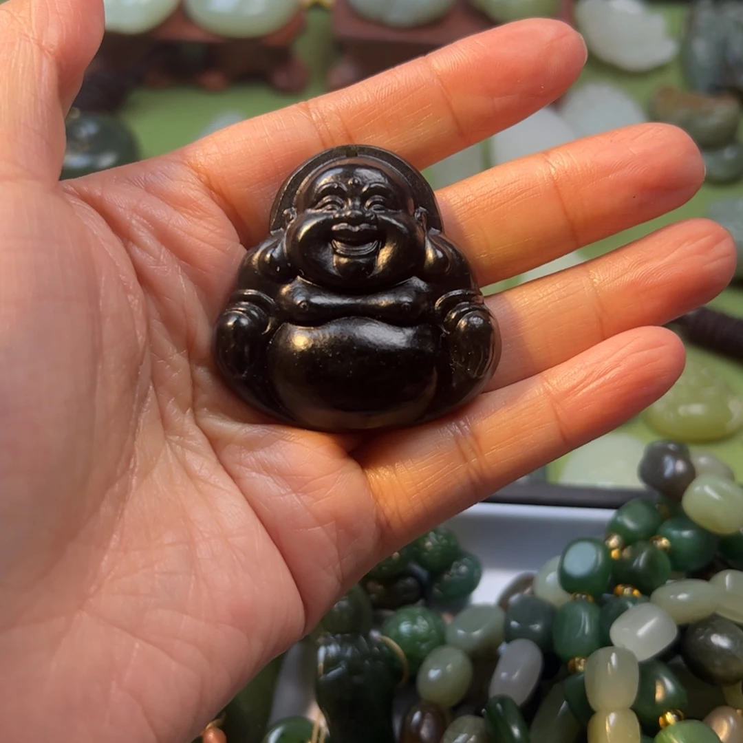 和田玉未镶嵌颈饰青玉弥勒佛公45mm