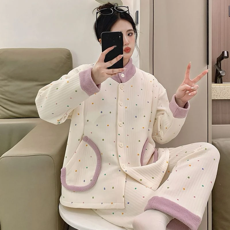 冬季新款【超保暖】加厚纯 棉产妇哺乳月子服孕妇居家外出睡衣套装