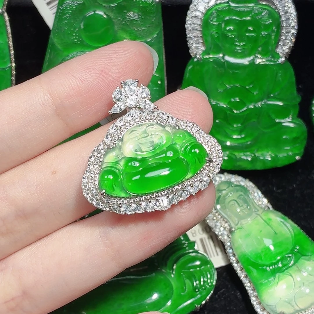 翡翠银S925镶嵌颈饰天然A货翡翠