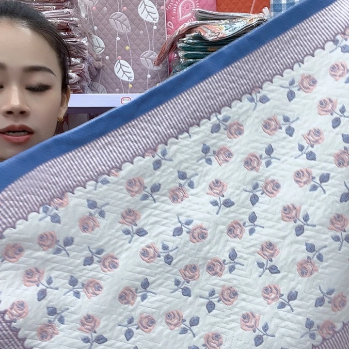 棉蓝色玫瑰花棉麻