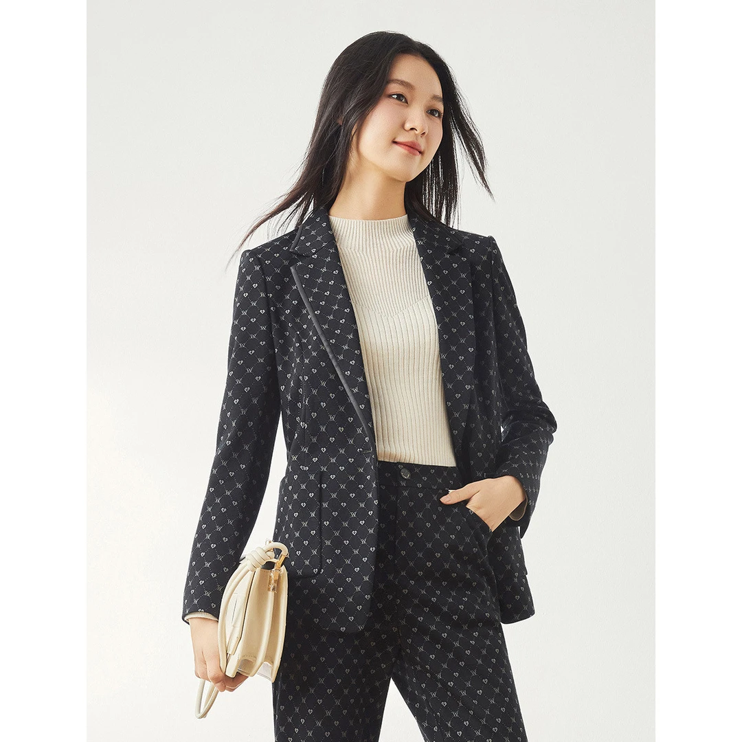 【众心专享价】羊毛长袖格纹设计感西装气质西服外套女EA00825W0