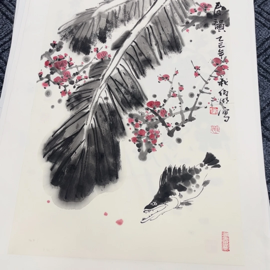 国画四尺三开花鸟s