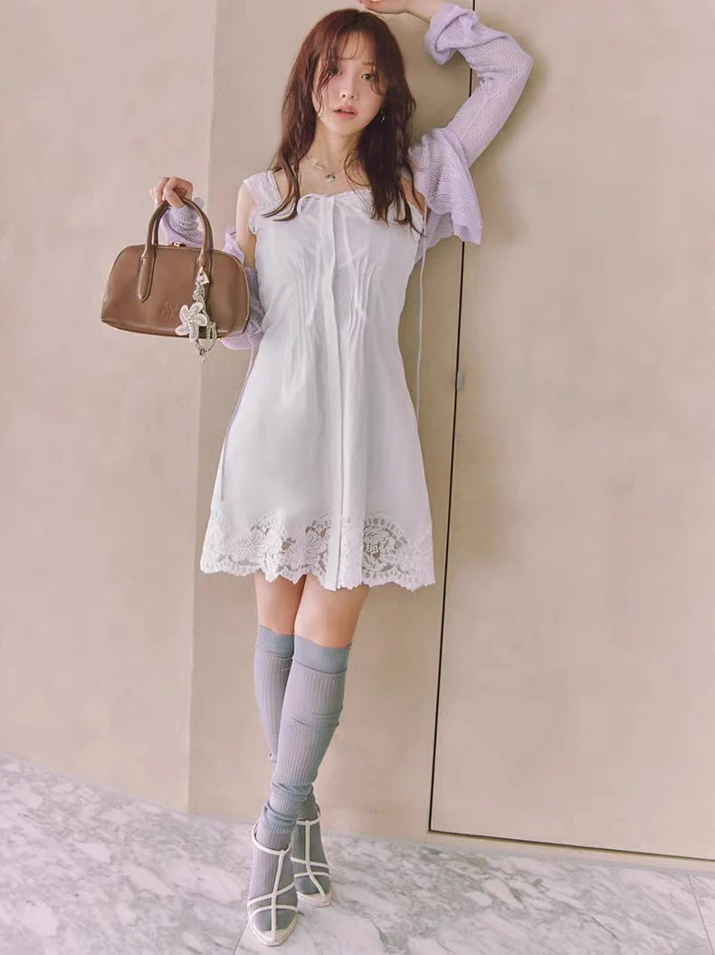 【FaFa】日系 S 蕾丝针织钩花 花边喇叭袖系带开衫FA506-024