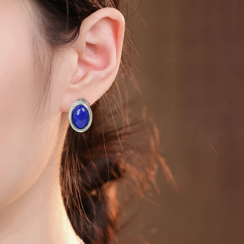 s925银青金石耳扣银条纹花边 小众品质珠宝 0015070