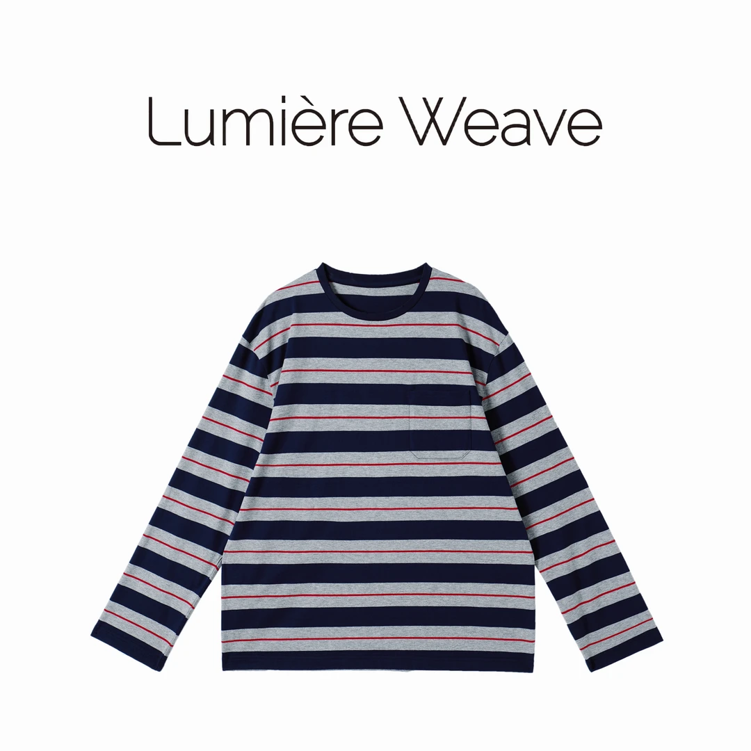 LumièreWeave【云汐漫纹】52TX1069纯棉休闲慵懒感圆领条纹长袖T恤