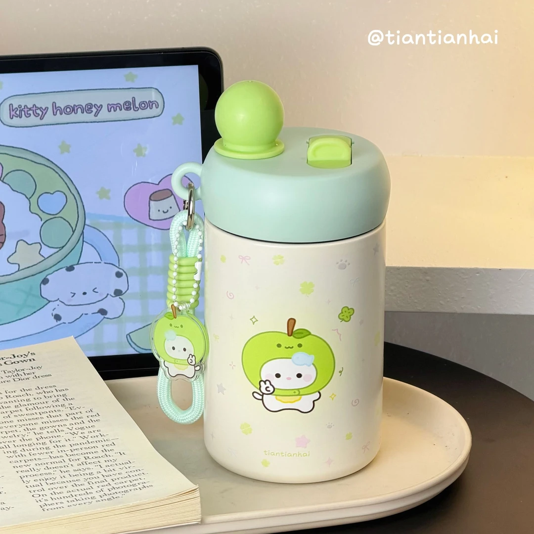 大容量双饮保温杯可爱吸管杯2025女生便携随身杯防摔高颜值带茶隔