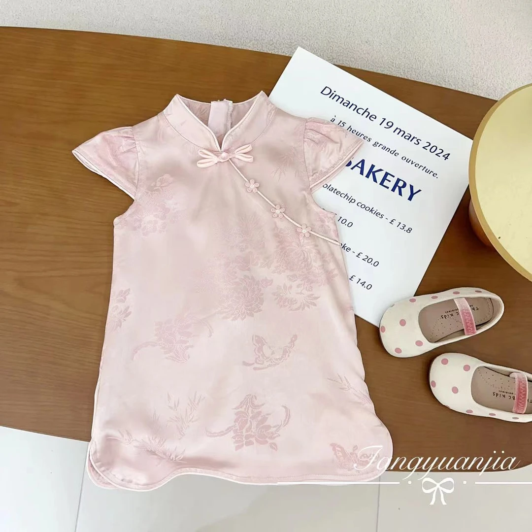 【沁粉佳人】汤圆家童装2025夏季新中式斜门襟凉感旗袍裙 YA-2193