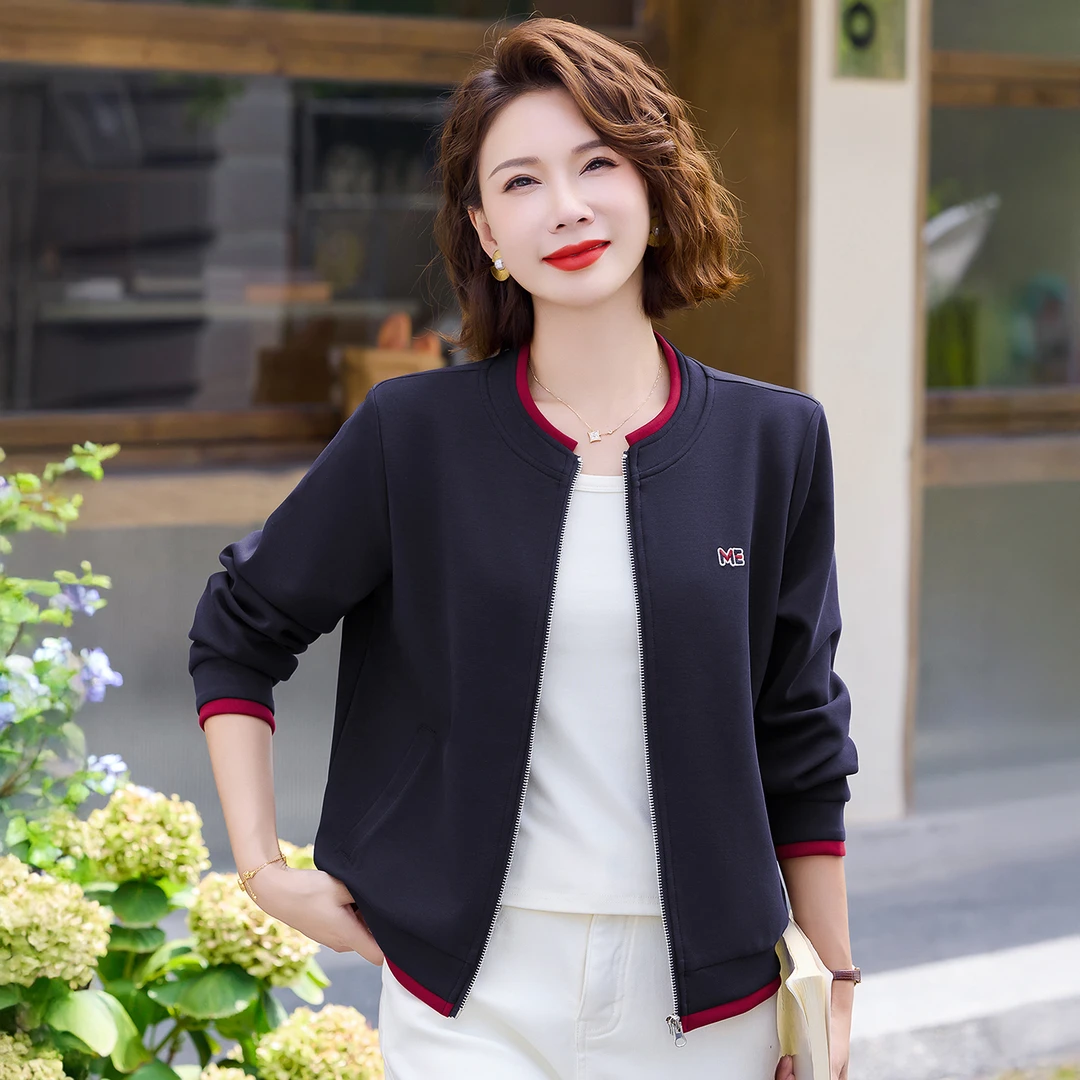 秋季新款中年妈妈棒球服开衫拉链外套女2025年春秋款新款宽松卫衣