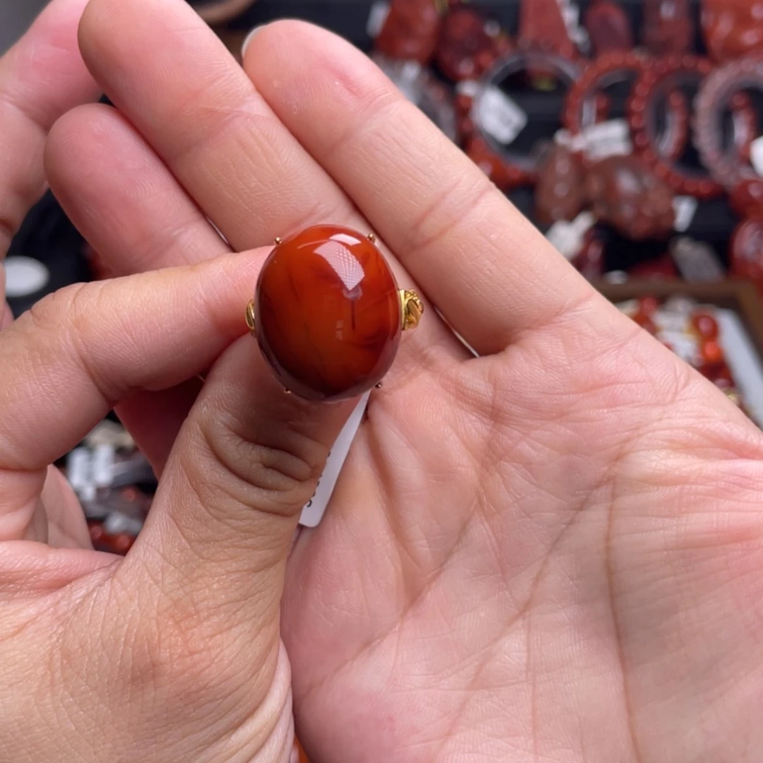 【闪购商品】银S925镶嵌大蛋面戒指南红玛瑙