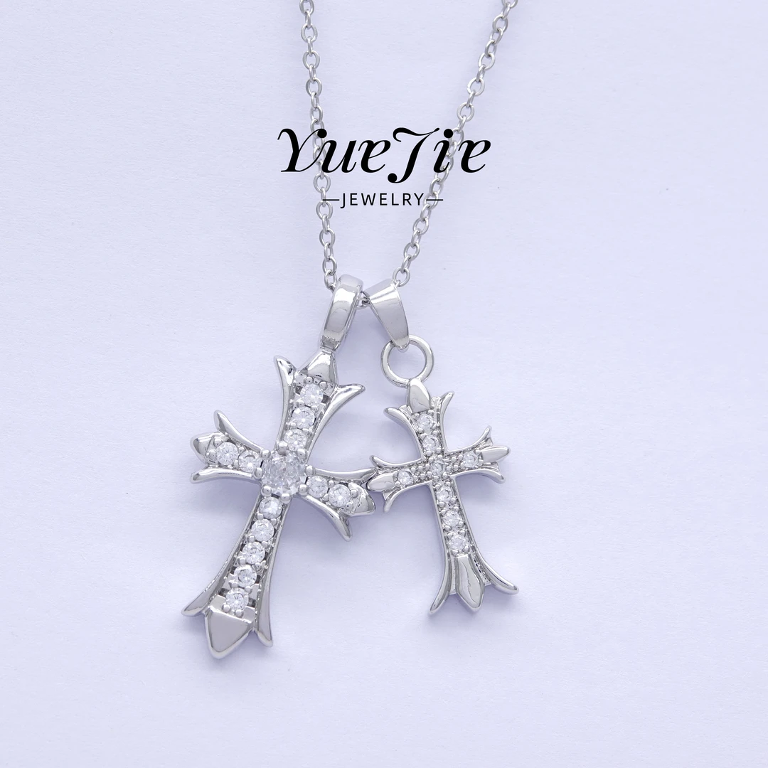 钛钢项链 Z-双十字架项链轻奢时尚百搭小众个性素款复古欧美镶钻