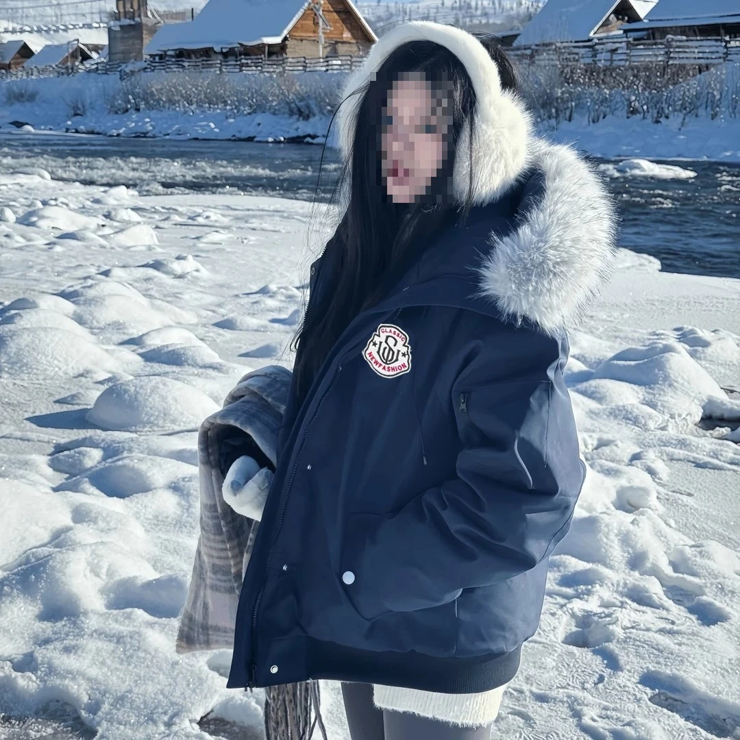 反季美式毛领派克服棉服女冬季加厚保暖复古短款工装棉衣棉袄外套