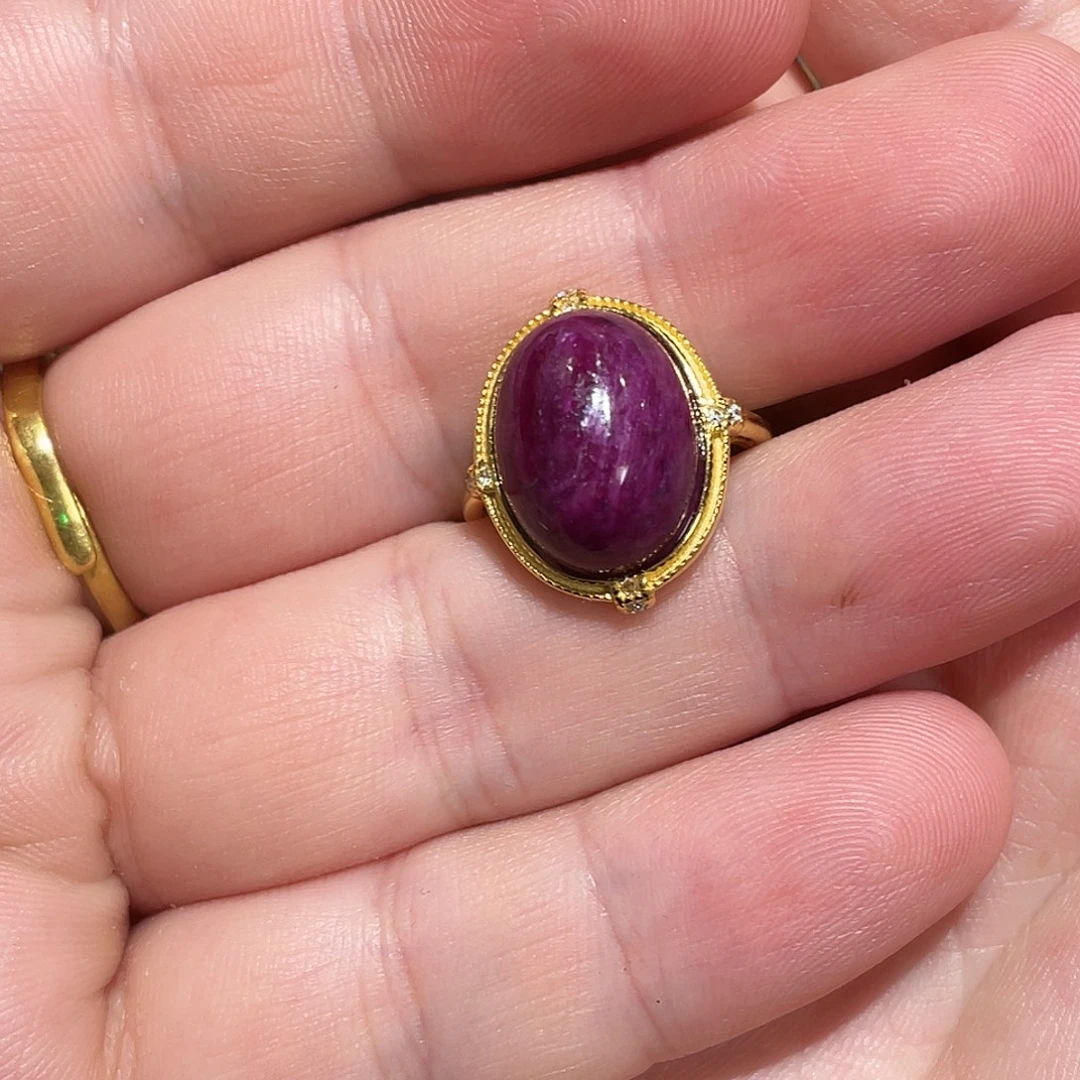 红宝石银S925镀金镶嵌戒指