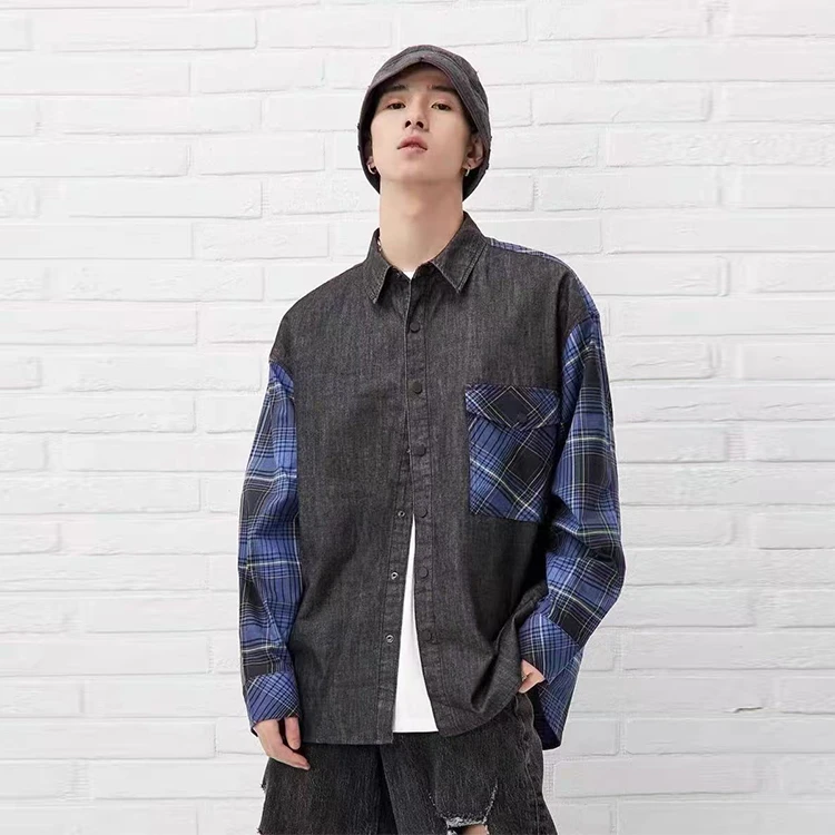 艾贝夏季牛仔衬衫宽松长袖休闲韩版衬衣K1-002-025