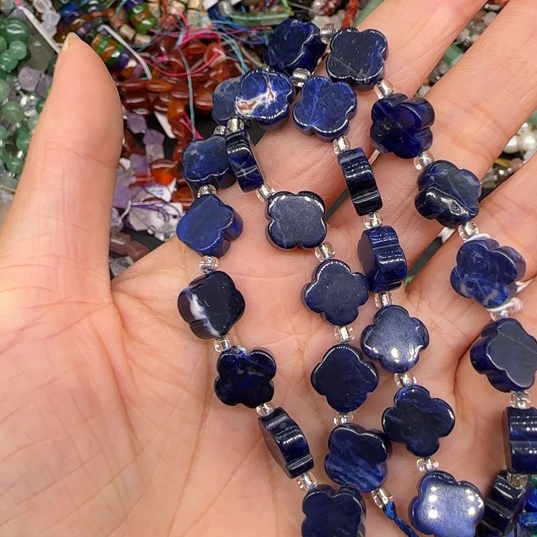 玛瑙/玉髓合金珠宝半成品阿根廷蓝纹四叶草11mm一条