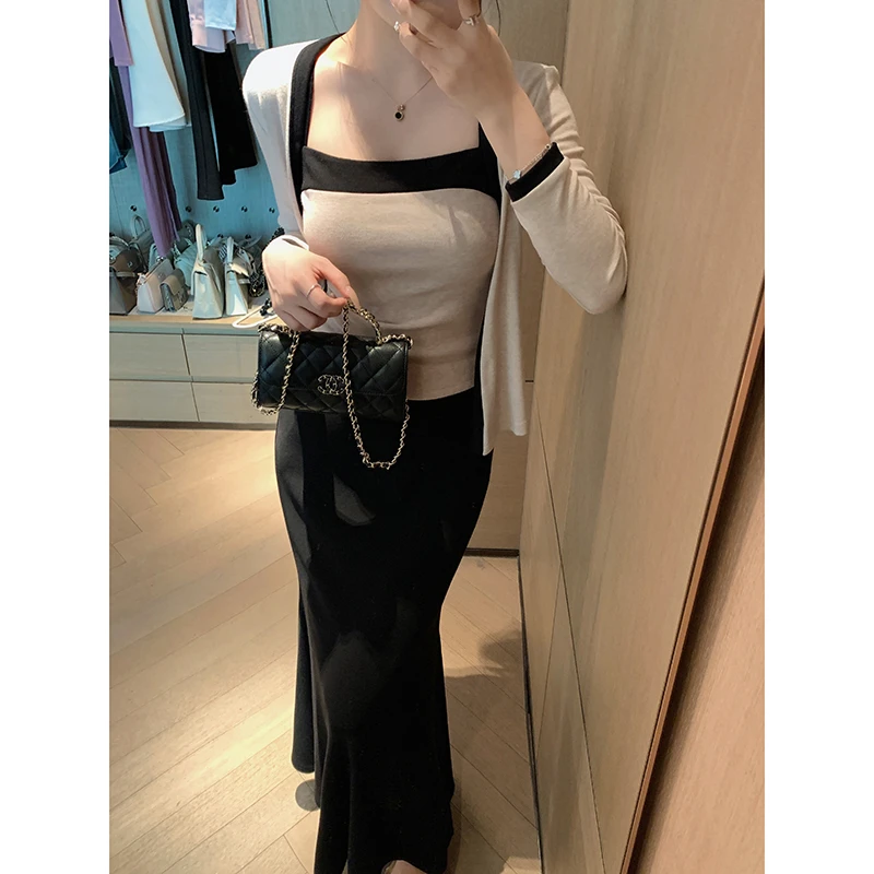 林关关【钓欲系】御姐温柔轻熟针织开衫+撞色吊带背心显瘦两件套装