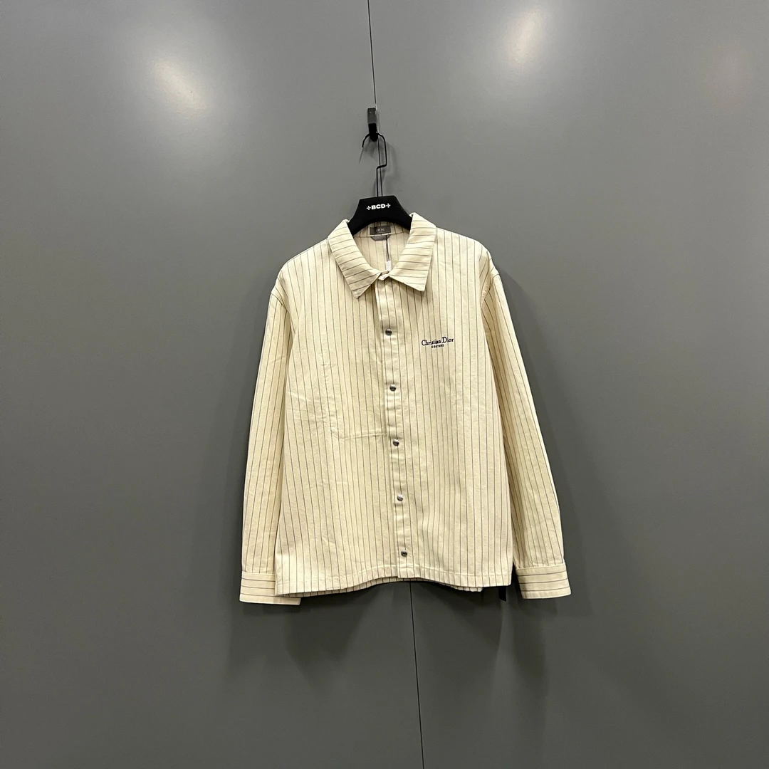 未使用 DIOR/迪奥 ab117 103258 条纹logo刺绣牛仔衬衫 54码
