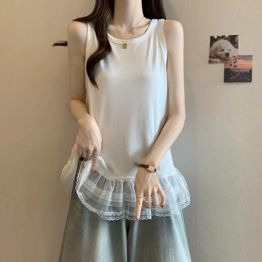 2119#夏季打底显瘦通勤无袖蕾丝拼接背心