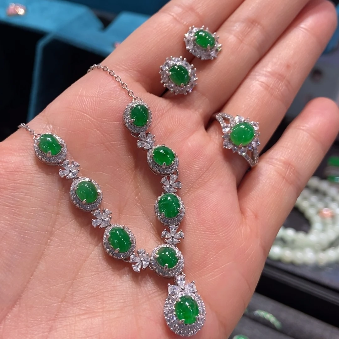 翡翠银S925镶嵌套链天然缅甸