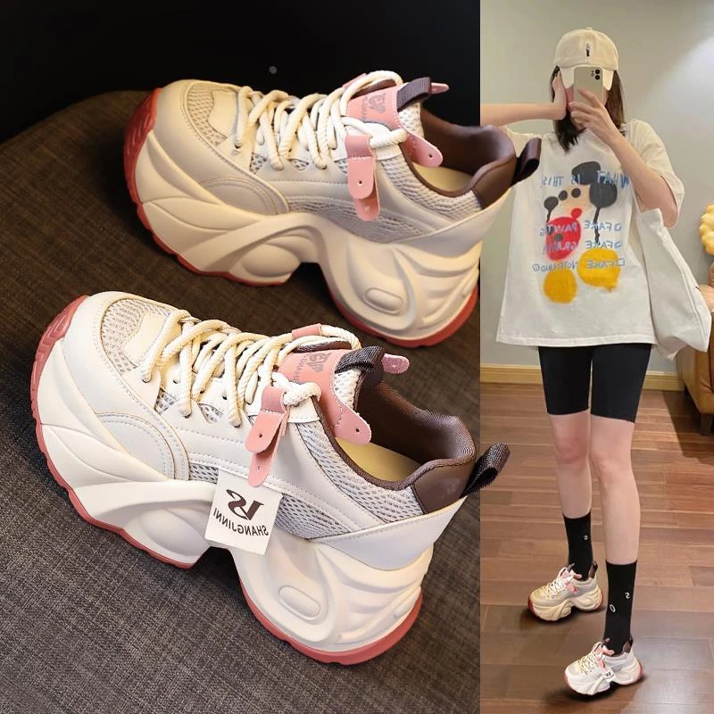 网面老爹鞋女2025夏季新款透气厚底显瘦软底舒适内增高休闲运动鞋