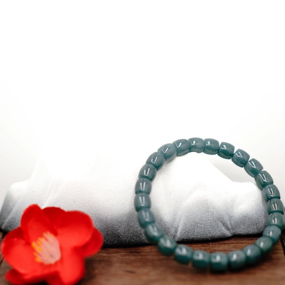 A货冰种深色老蓝水直切桶珠手链手串女天然精工极限弧冰种蓝水7*8