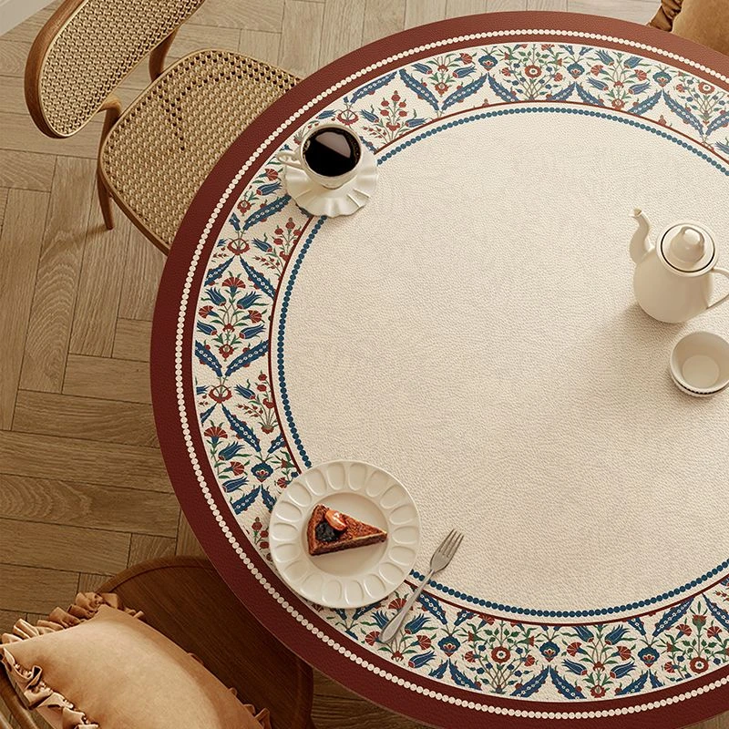 美式圆形餐桌垫高级感防水防油防烫桌面保护垫易打理免洗茶几台布