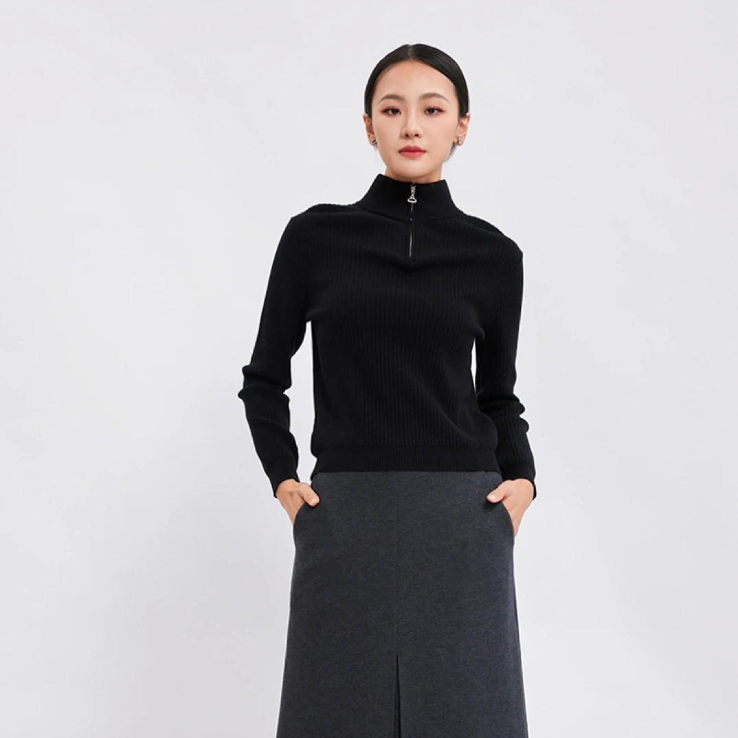 senkni/圣可尼长袖黑色高领毛衣时尚运动毛衫S130204NG