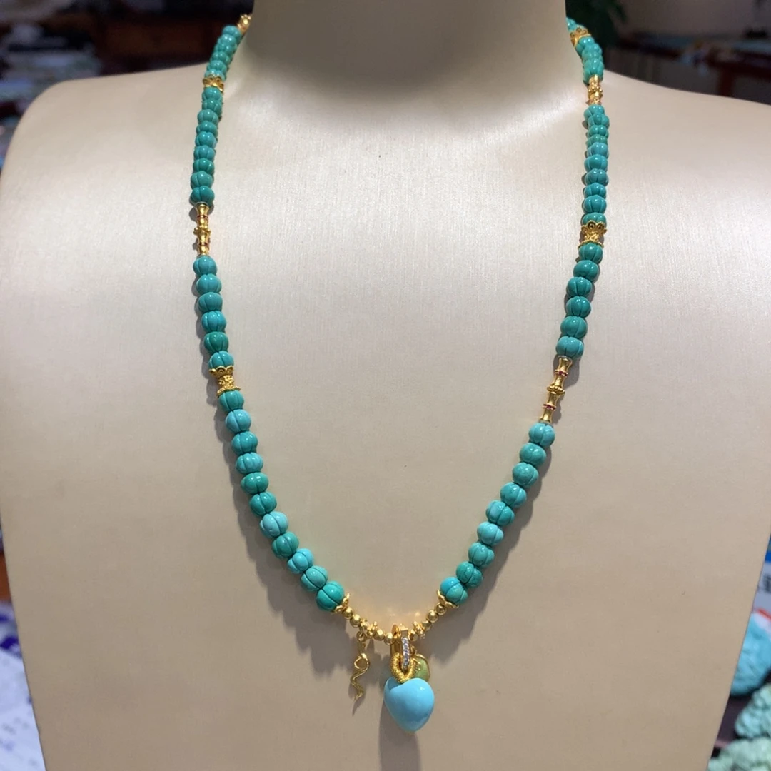 银S925镶嵌绿松石锁骨链