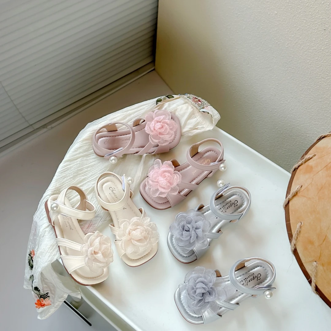 TAFN韩版潮宝宝软底公主鞋女童亮片休闲鞋春季新品大花朵小皮鞋