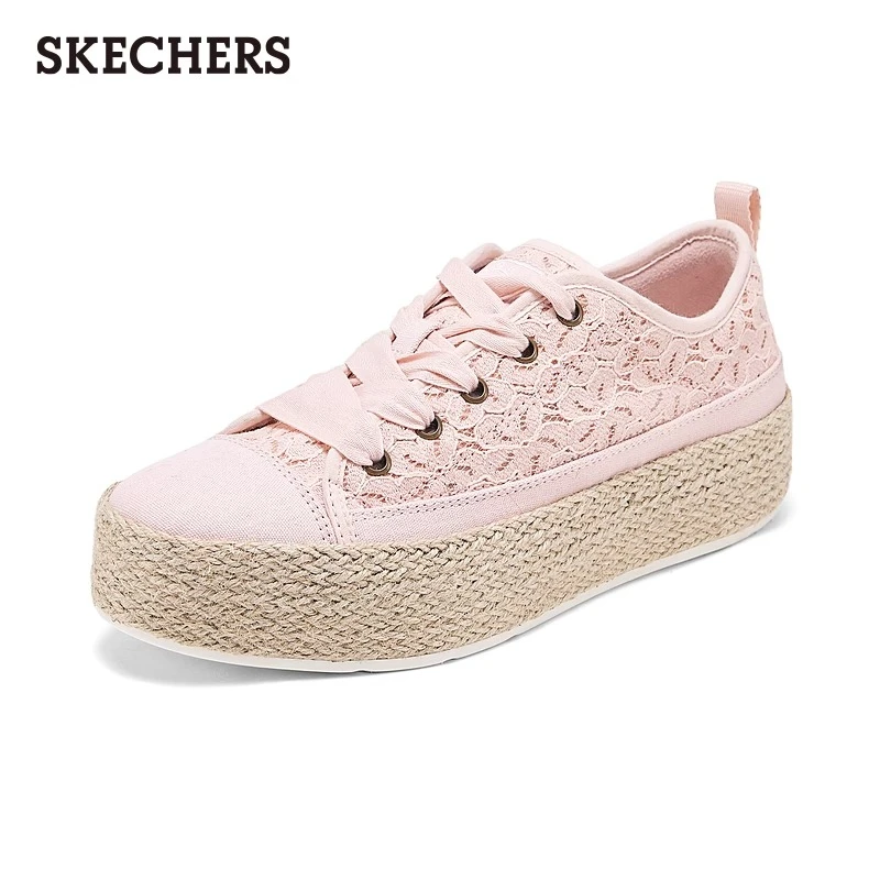 斯凯奇官方女鞋厚底增高轻便透气休闲鞋时尚百搭帆布鞋114008