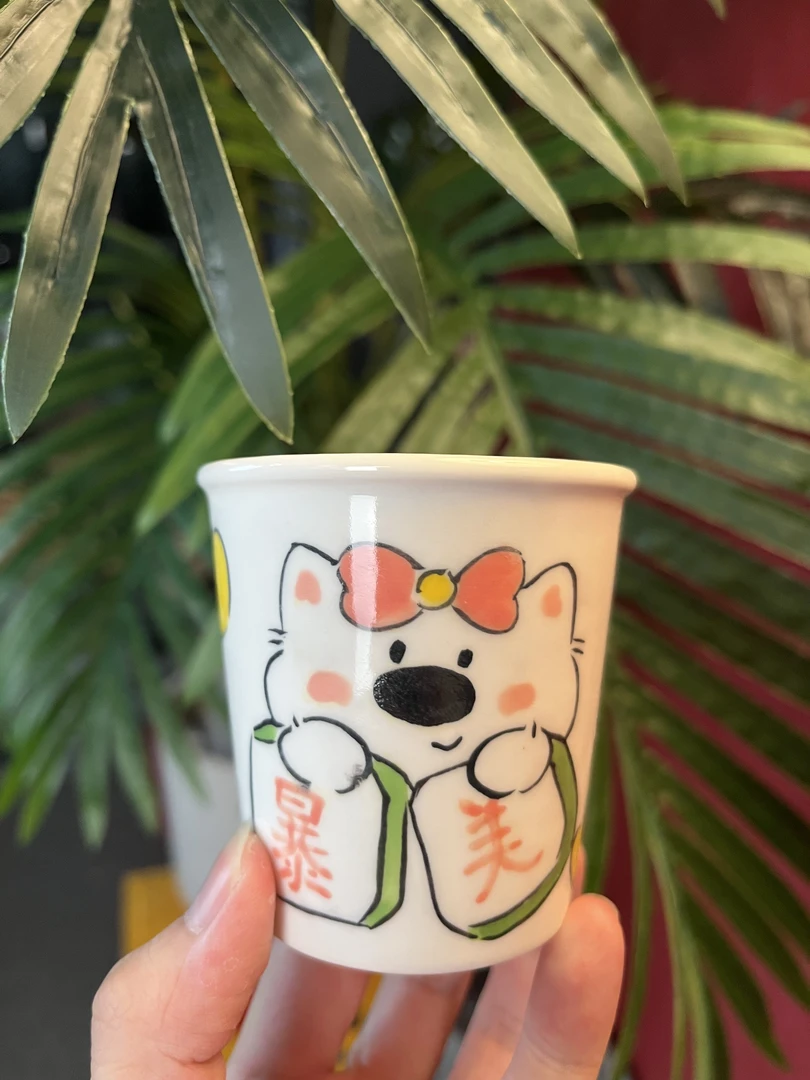 DIY景德镇陶瓷手工手绘卡通可爱暴富暴美猫猫手握杯暖手杯