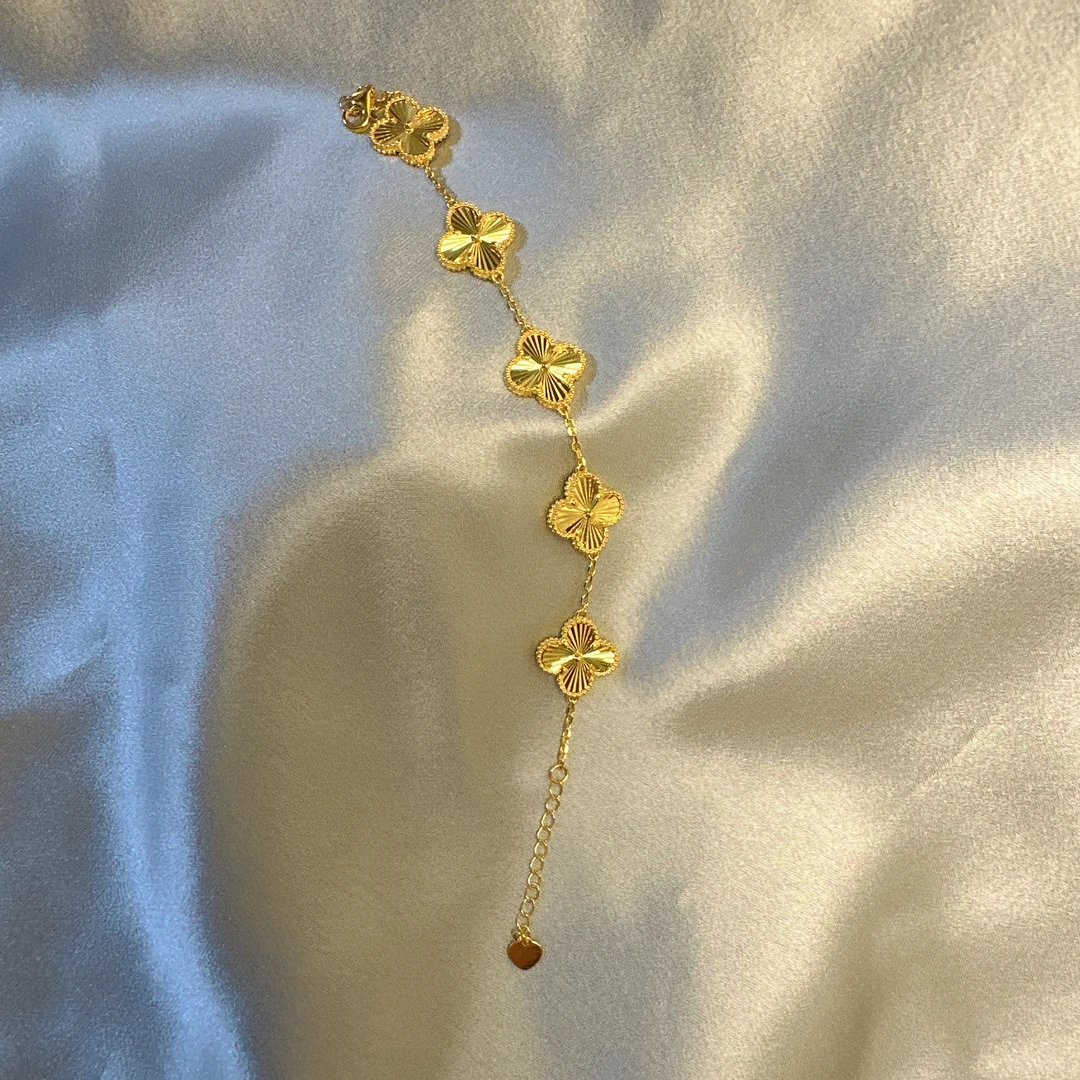 足金999镭射纹四叶草时尚手链