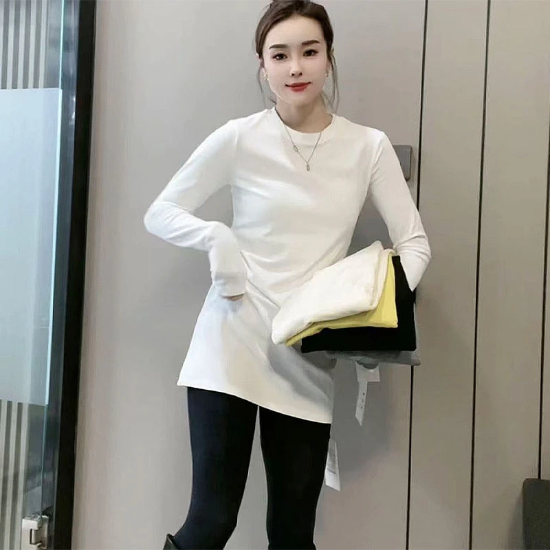 韩版纯色净版修身显瘦圆领长袖T恤秋冬新款时尚百搭打底衫ins