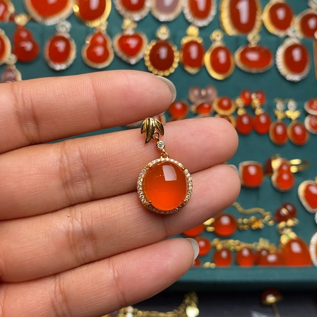 吊坠(不含链)银S925镶嵌南红玛瑙