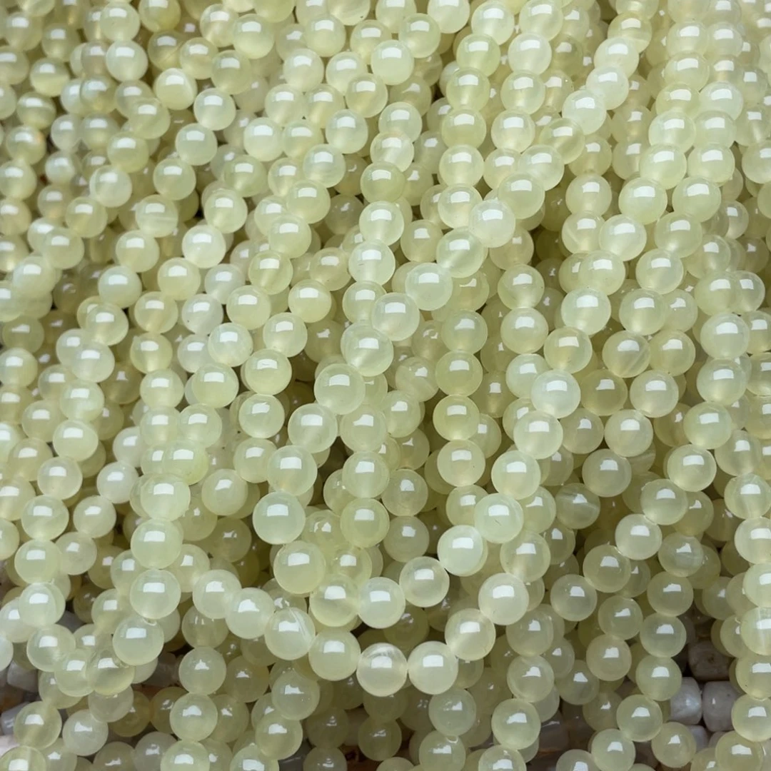 玛瑙/玉髓珠宝半成品未镶嵌两条装卡7mm嫩绿岫玉圆珠